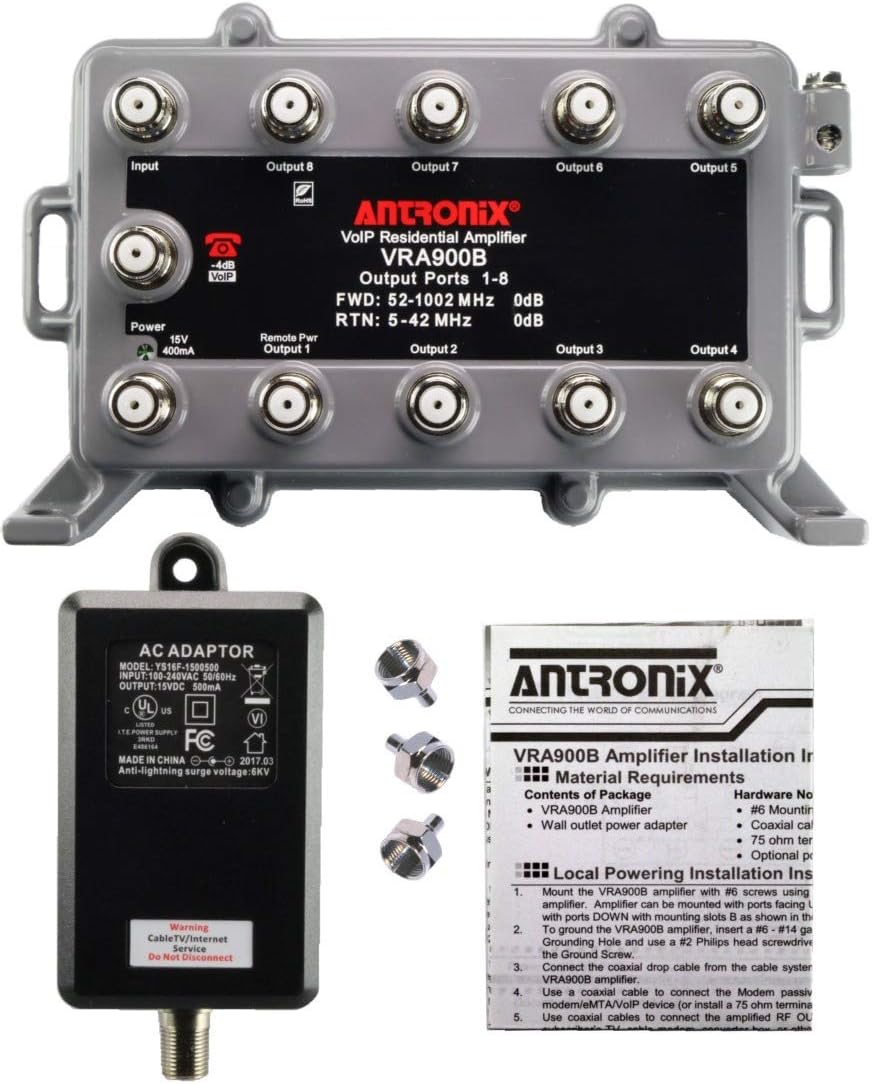 9 Port Bi-Directional Cable TV Splitter Signal Booster Amplifier F7556