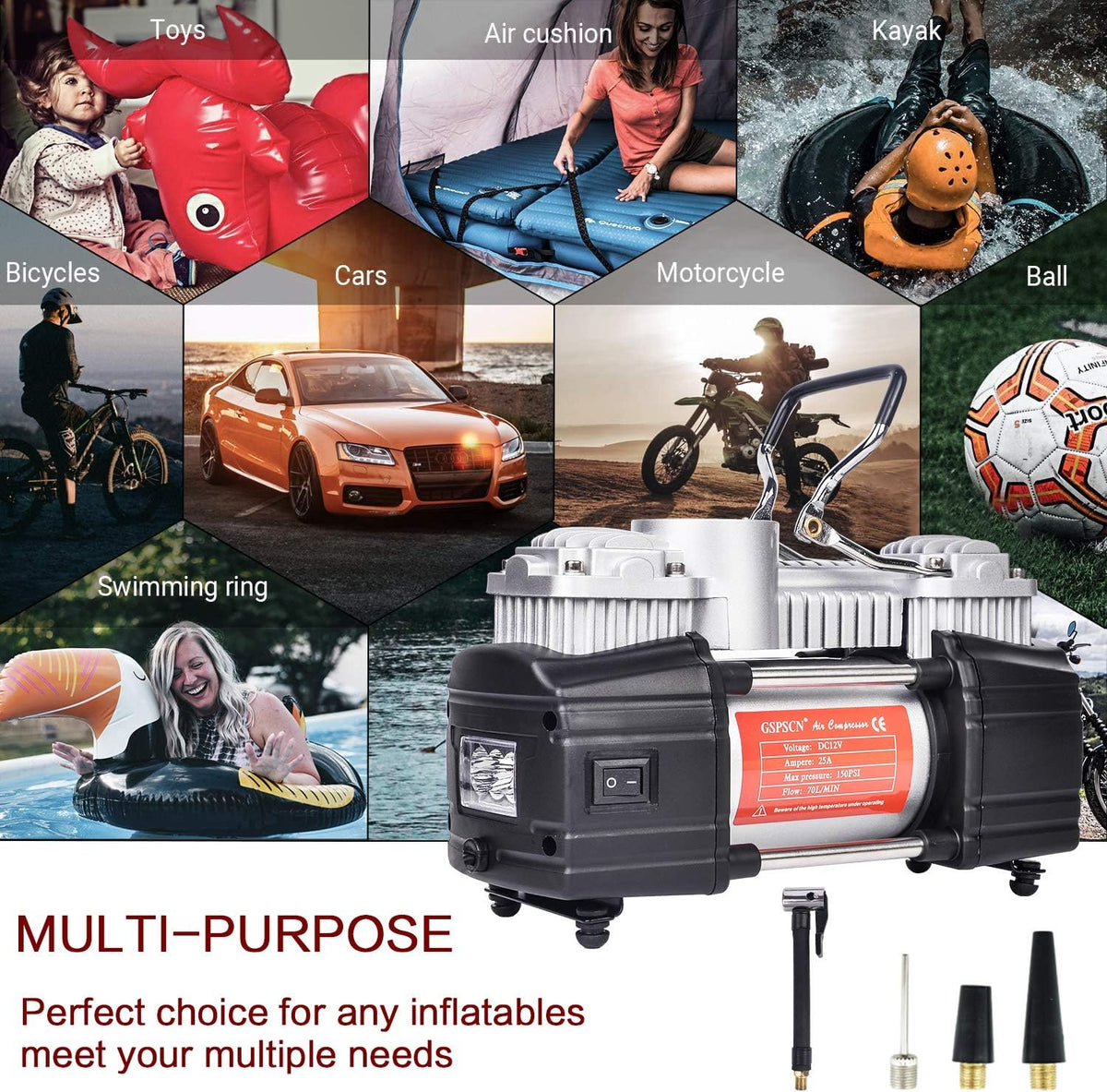 Portable Double Cylinder 12V 150 PSI Tire Inflator C78473