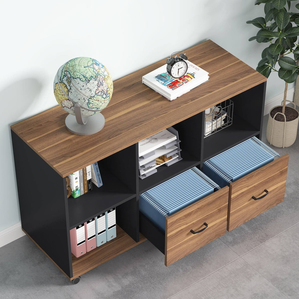 Brown 2 Drawer Letter Size Mobile File Cabinet E743