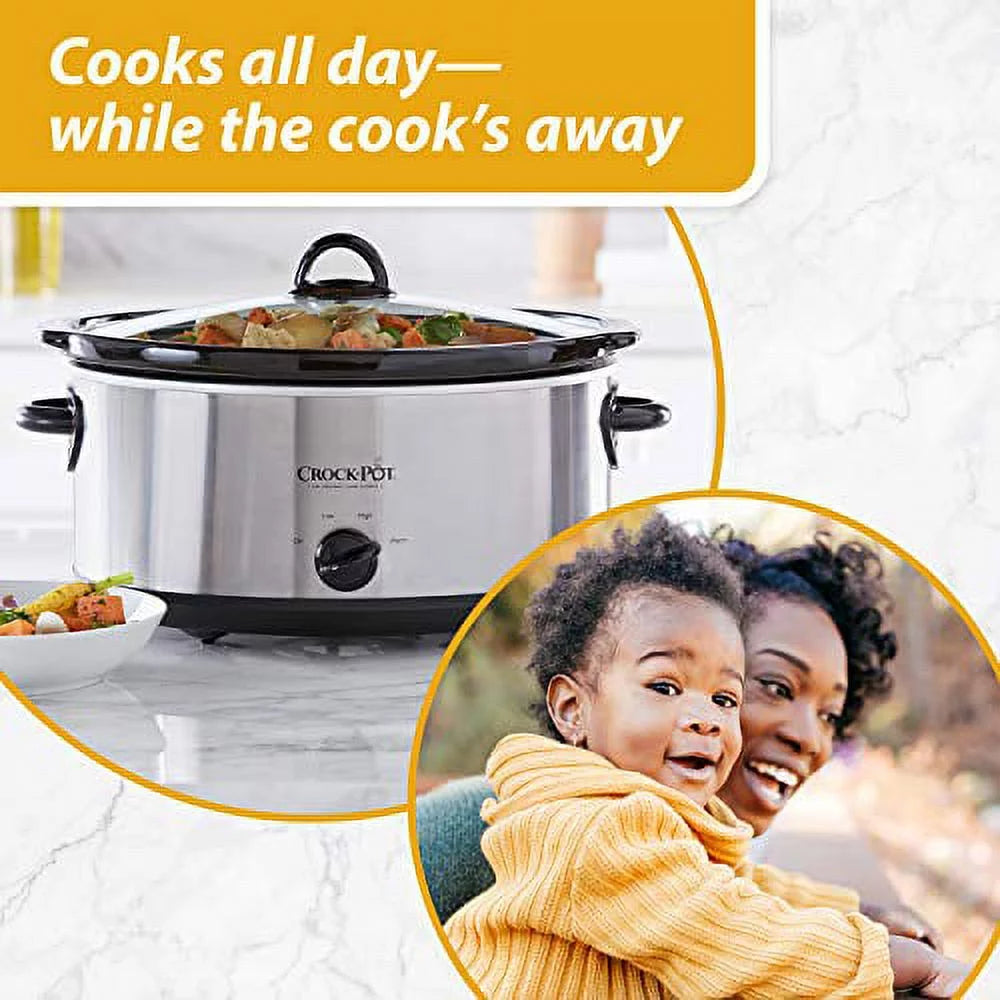7 Quart Oval Manual Slow Cooker, Stainless Steel N676972