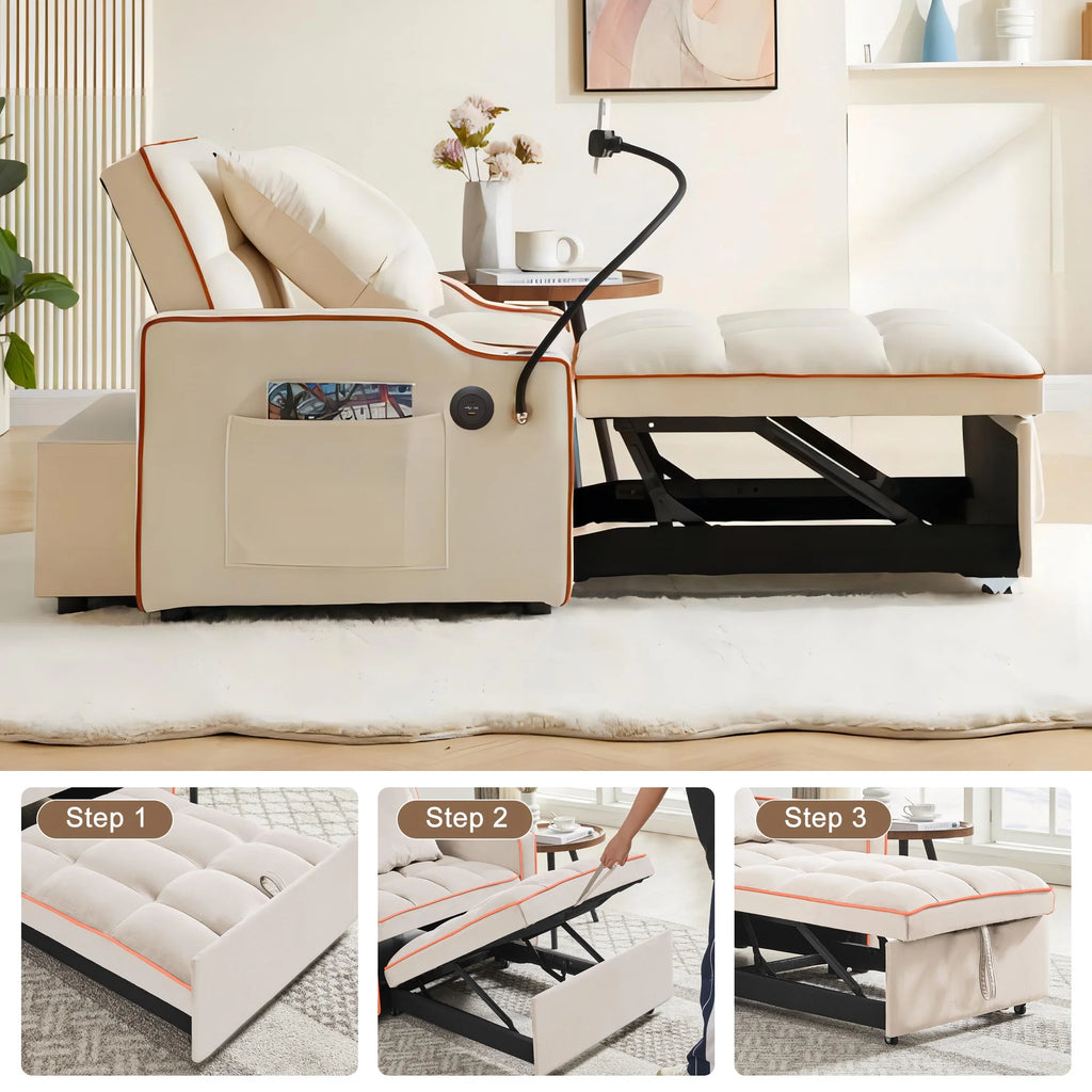 Beige Sleeper Chair Bed D9489