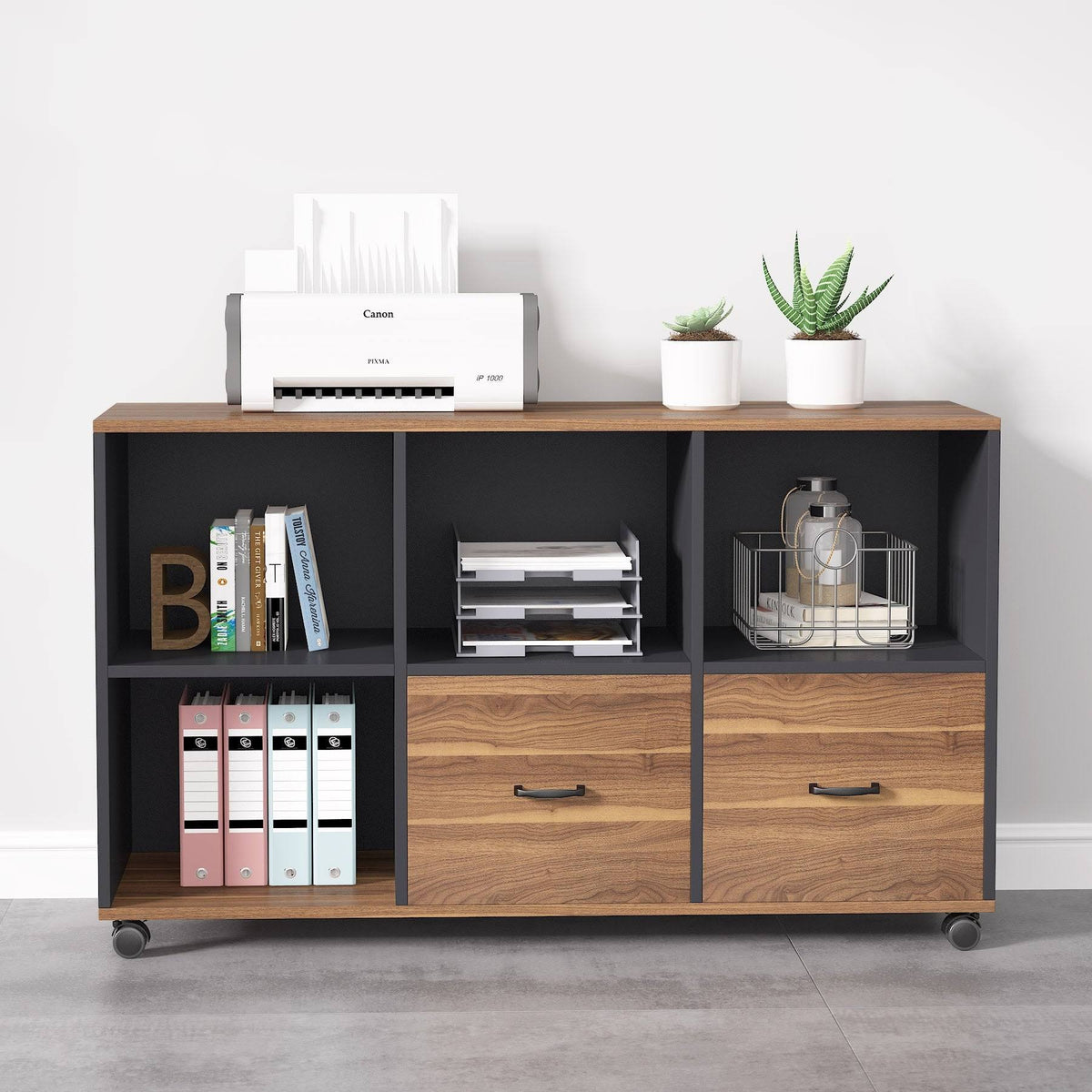 Brown 2 Drawer Letter Size Mobile File Cabinet E743