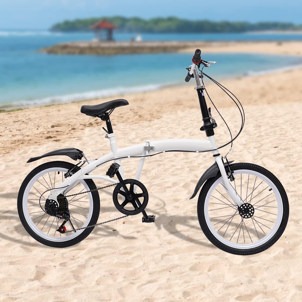 20-Inch 7-Speed Folding Bicycle White C778065