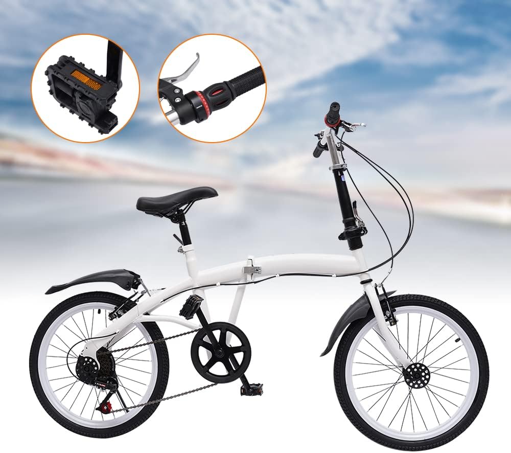 20-Inch 7-Speed Folding Bicycle White C778065