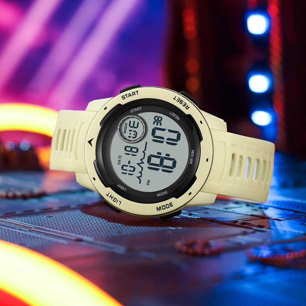 Mens Digital Sports Watch Solar Powered Waterproof Stopwatch V6712