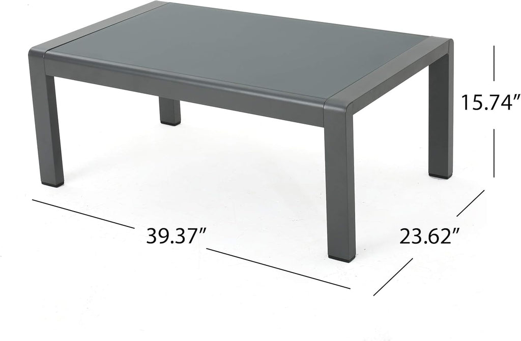 Grey Aluminum Outdoor Coffee Table with Tempered Glass Top J1949