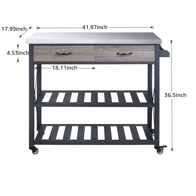 Black Kitchen Cart with Wheels and 2 Drawers T863538