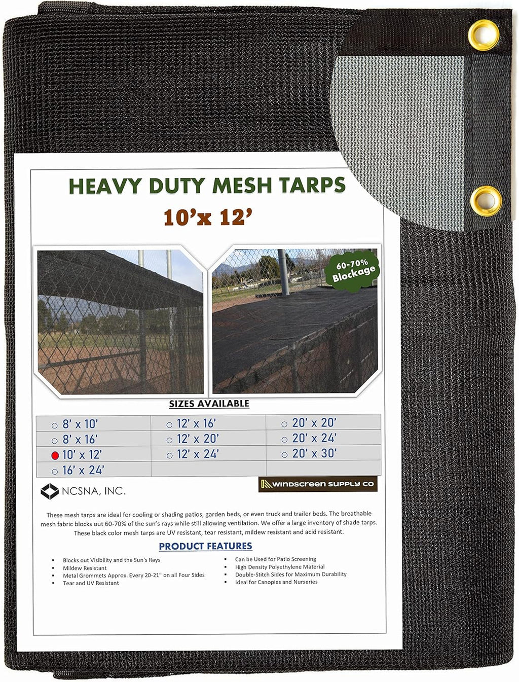10 FT X 12 FT Heavy Duty Black Knitted Mesh Tarp with Grommets Z456048