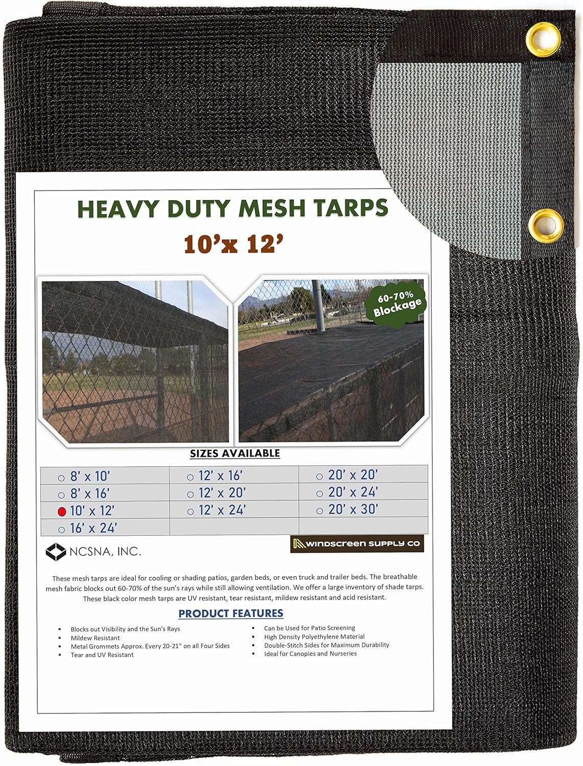 10 FT X 12 FT Heavy Duty Black Knitted Mesh Tarp with Grommets Z456048