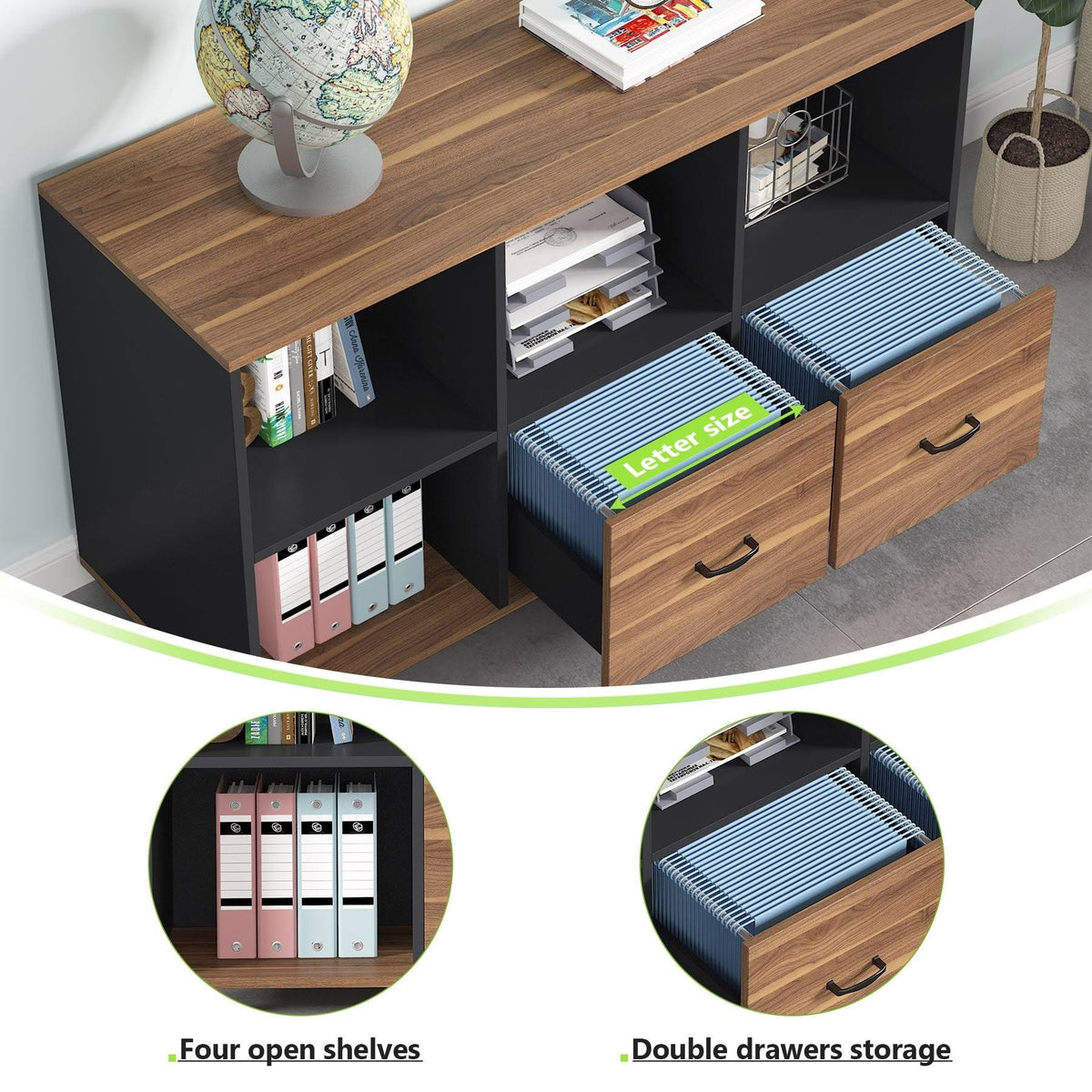 Brown 2 Drawer Letter Size Mobile File Cabinet E743