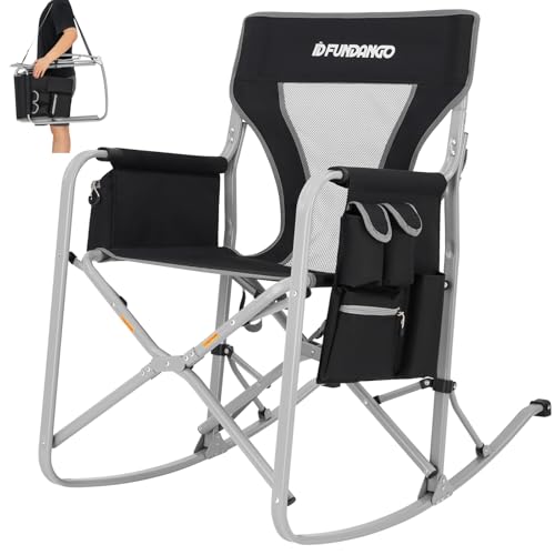 Oversized Rocking Camping Chair with Cooler and Side Pocket (Black/Grey) P320137