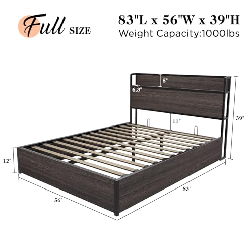 Full Size Wooden Platform Bed Frame with Storage Headboard O74563