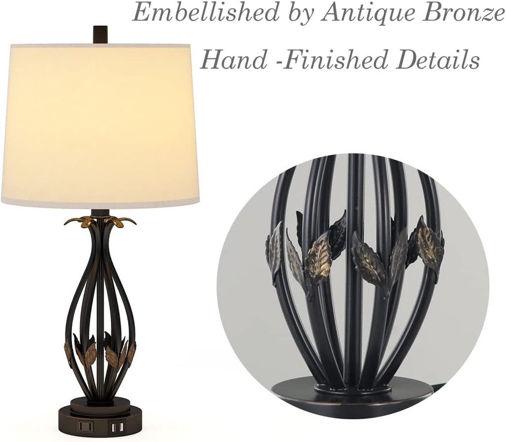 Table Lamp Set of 2, 3 Way Dimmable Touch with Dual USB Ports and AC Outlet R193412