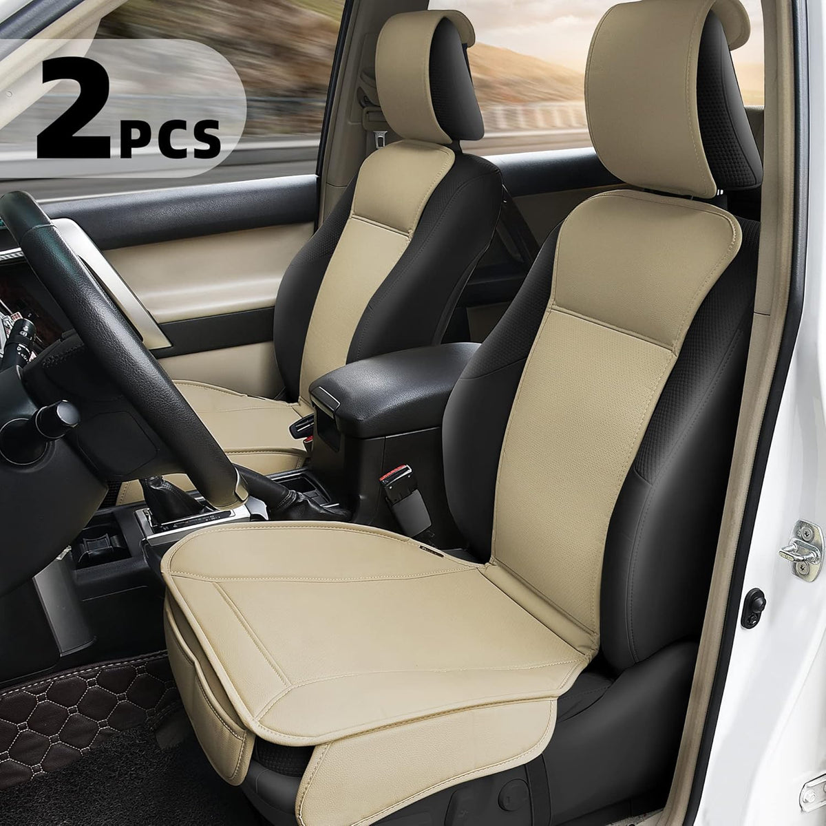 2PC Beige Faux Leather Car Seat Covers O906224