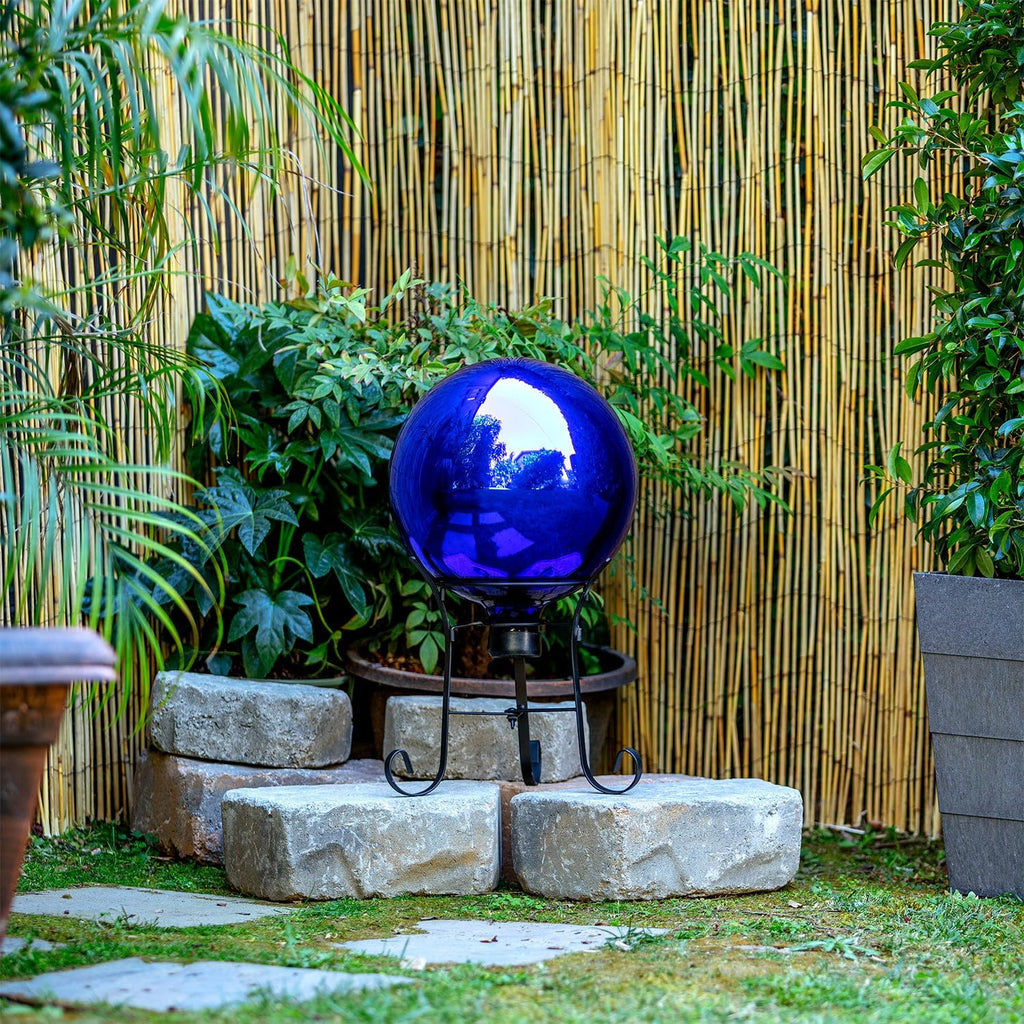 10" Blue Outdoor Glass Gazing Globe with Black Iron Stand Q648364
