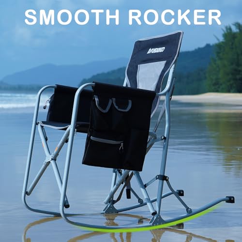 Oversized Rocking Camping Chair with Cooler and Side Pocket (Black/Grey) P320137
