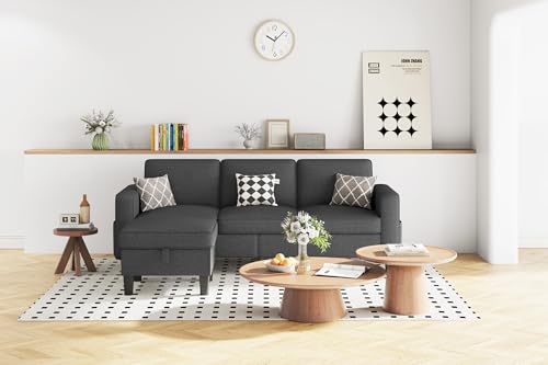 Beige 3 Seat L-Shaped Sectional Sofa with Storage Ottoman L8900