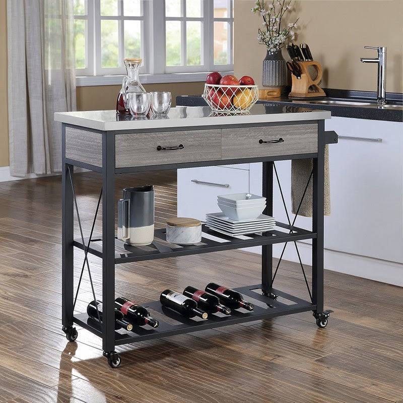 Black Kitchen Cart with Wheels and 2 Drawers T863538