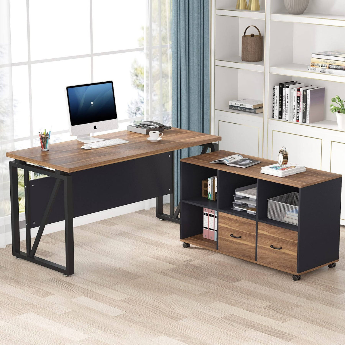 Brown 2 Drawer Letter Size Mobile File Cabinet E743