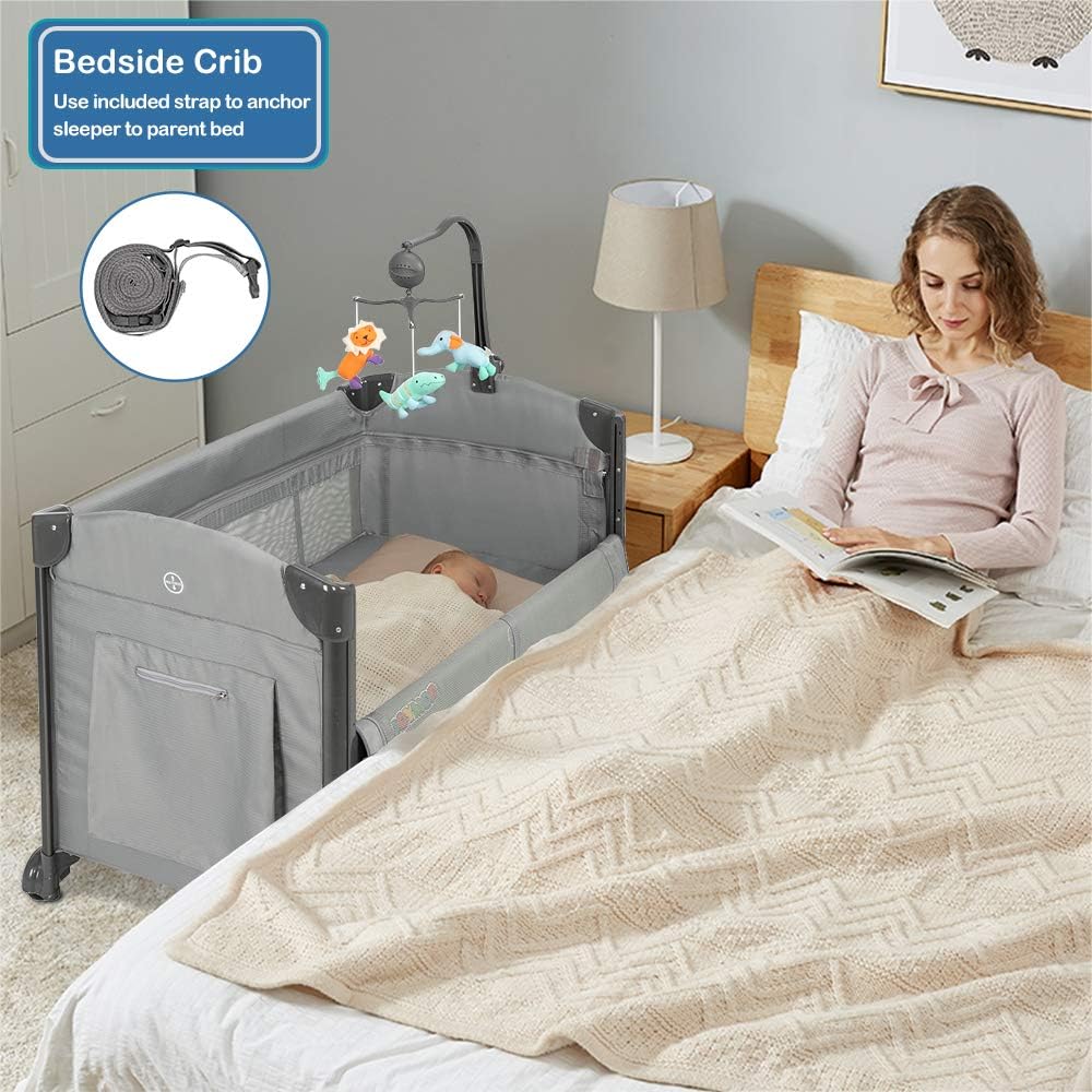 3 in 1 Baby Bedside Sleeper with Mattress and Carry Bag D912046