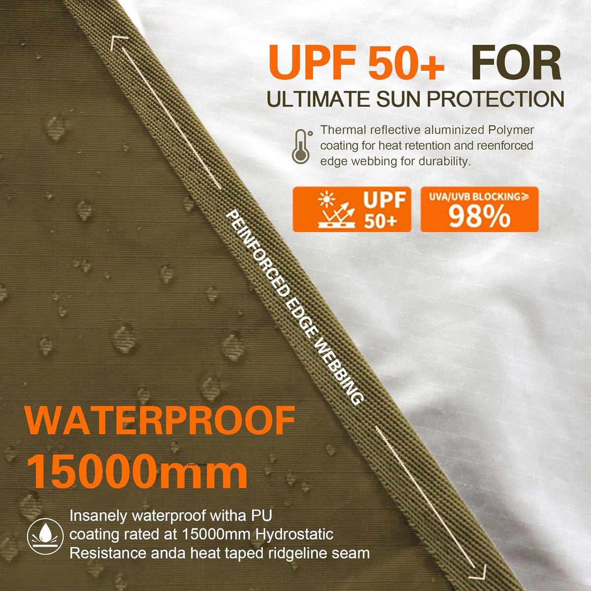70D Nylon 10''X10'' Waterproof Camping Tarp A6964