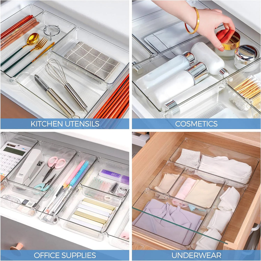 25 PCS Plastic Storage Bins with Non-Slip Pads Clear Drawer Organizer A76203