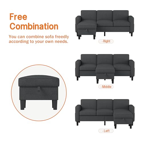 Beige 3 Seat L-Shaped Sectional Sofa with Storage Ottoman L8900