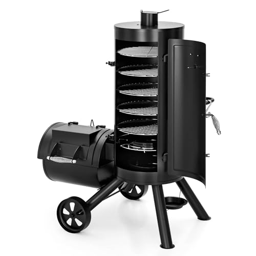 Black Charcoal Grill with Offset Smoker L23368