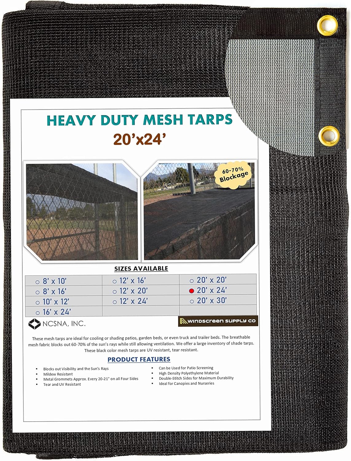 10 FT X 12 FT Heavy Duty Black Knitted Mesh Tarp with Grommets Z456048
