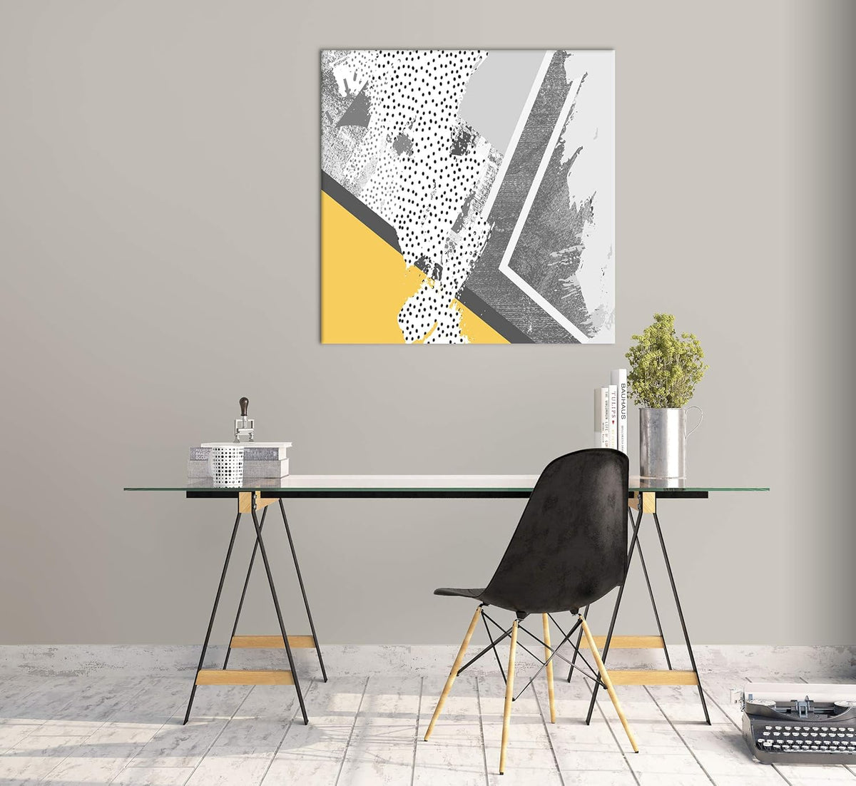 Yellow Gray Abstract Canvas Wall Art Painting W577482