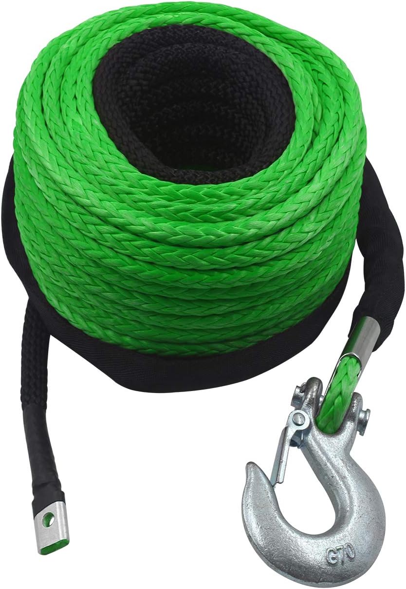 3/8 x 100 ft Synthetic Winch Rope with Hook and Protective Sleeve T411