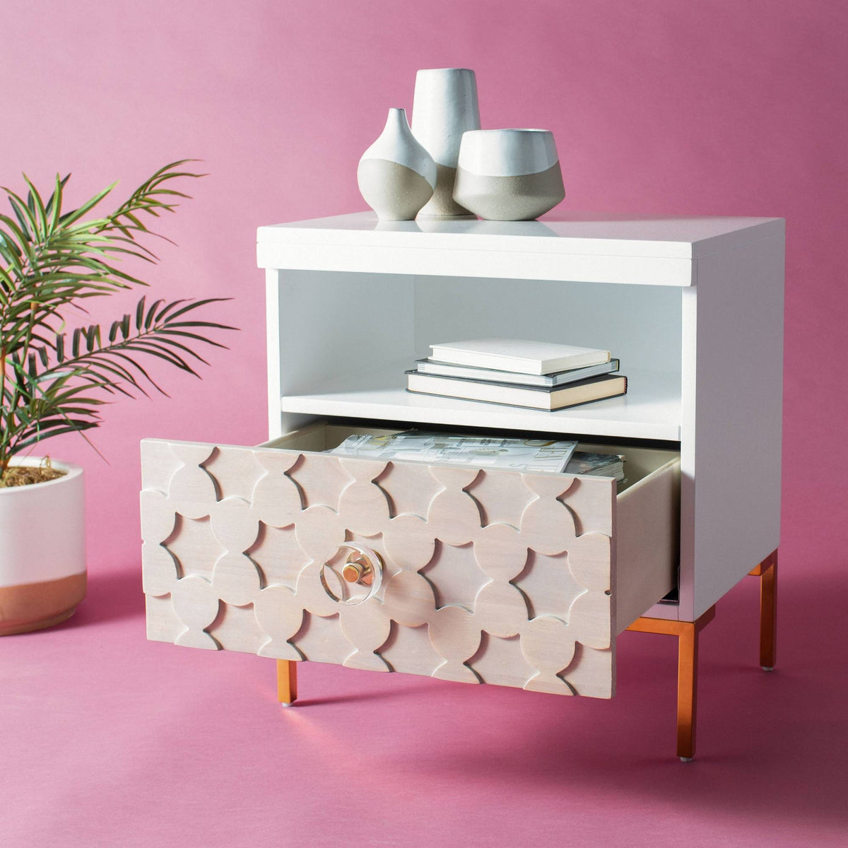 White/Gold 1 Drawer Side Table Q69610