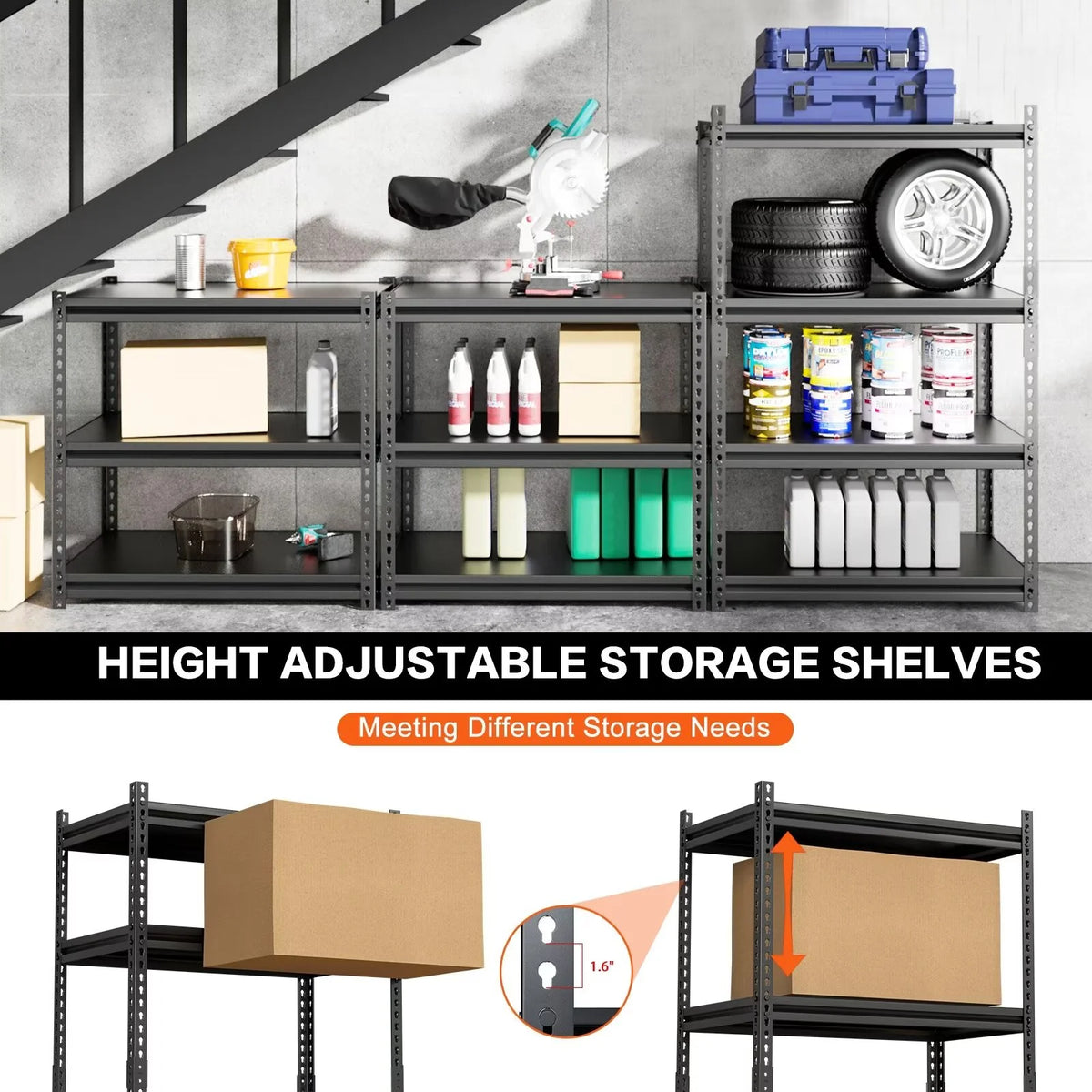 Adjustable 4-Tier Metal Heavy Duty Shelving, 2 Pack E4014