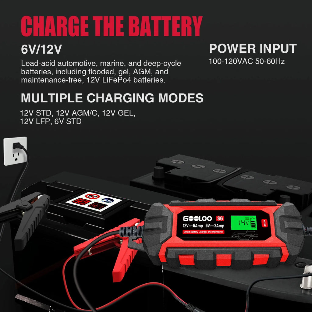 6 Amp 6V 12V Smart Trickle Battery Charger with LCD Display I128753