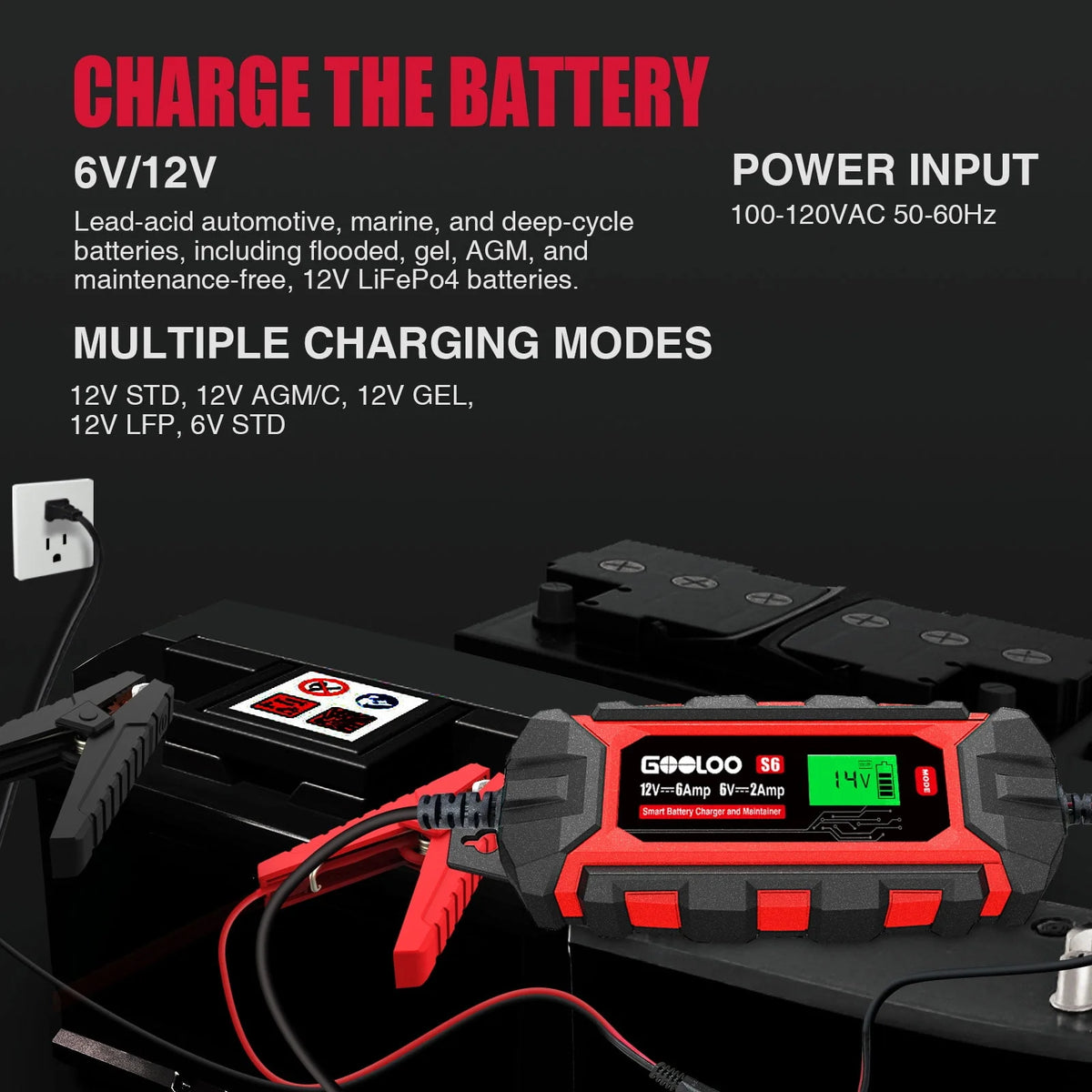 6 Amp 6V 12V Smart Trickle Battery Charger with LCD Display I128753