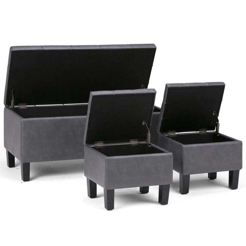 Stone Grey Faux Leather 3 Pc Storage Ottoman X582716