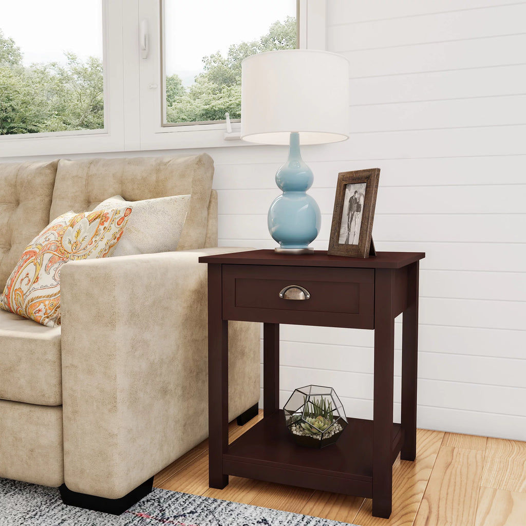 Wooden End Table with Storage Drawer and Shelf C236405