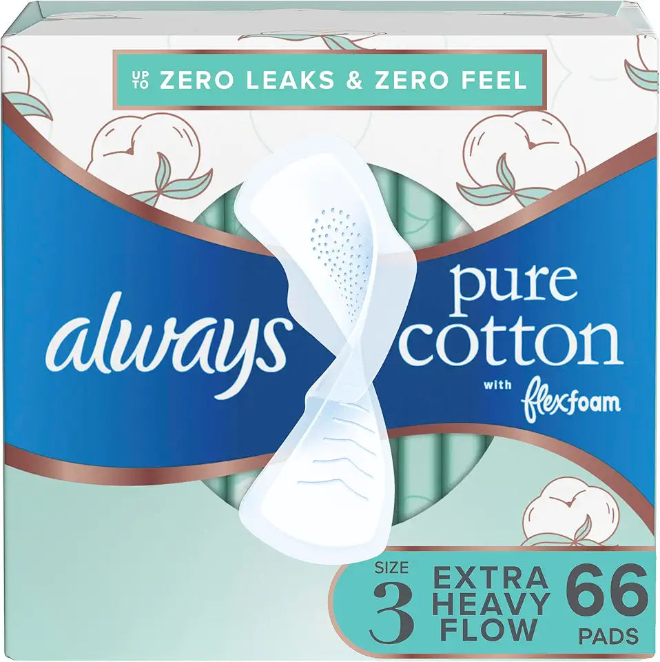 Cotton Feminine Pads with Wings, Extra Heavy Flow, 66 Count D199122