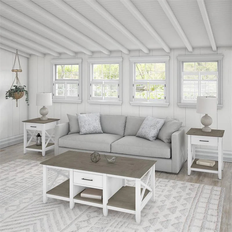 White and Gray Engineered Wood Coffee Table with End Tables N53214