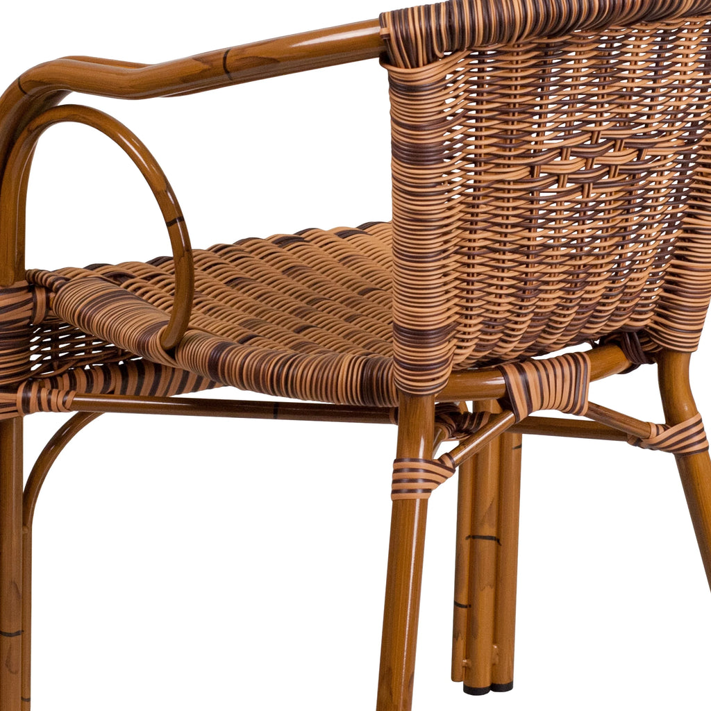 Brown Rattan Patio Chair with Dark Red Frame F631