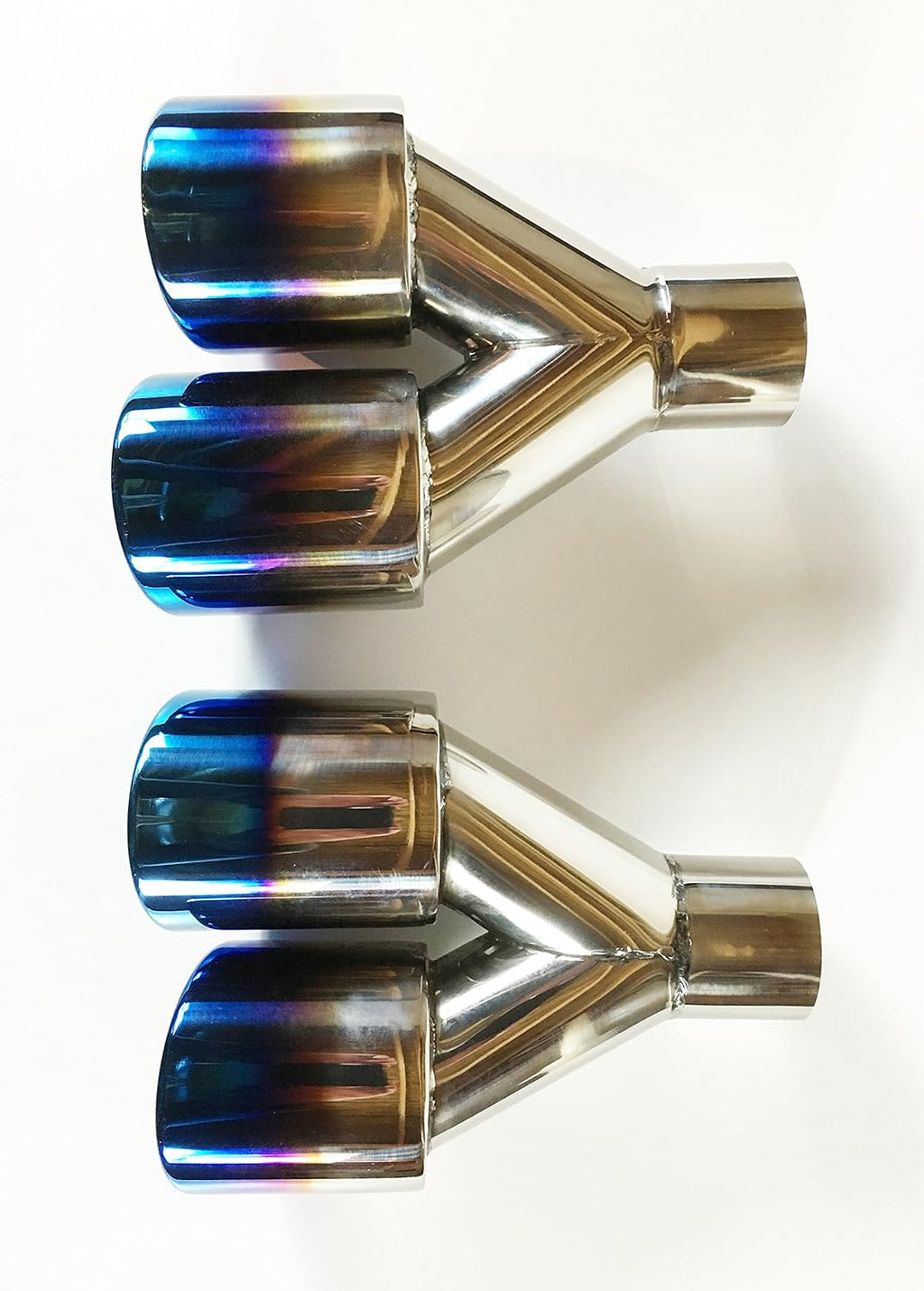 2.25" Inlet 3.00" X 2.5" Outlet 9.50" long Dual Round Staggered Slant Stainless Steel Blue Flame Exhaust Tip Q214437