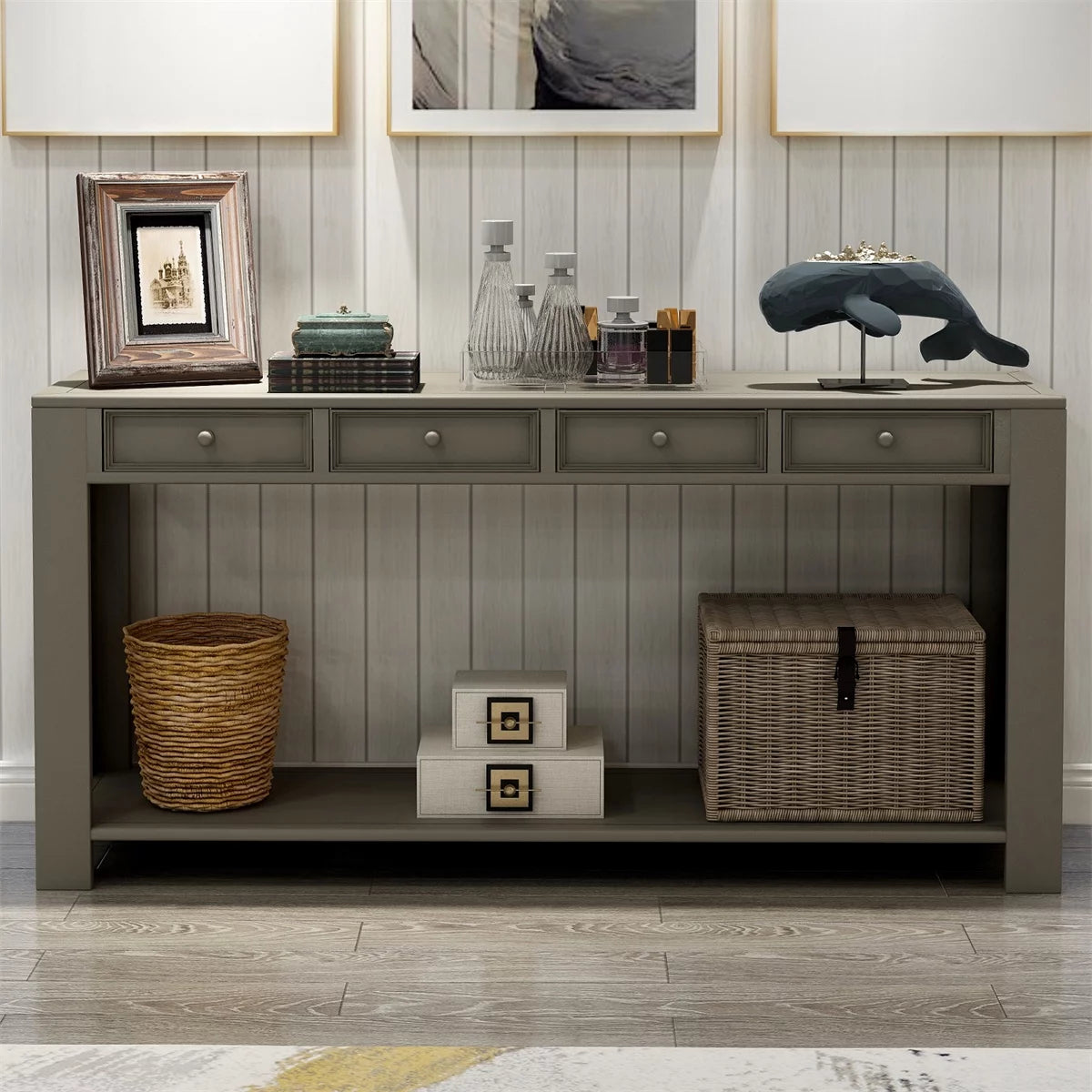 63 Inch Solid Wood Console Table with 4 Storage Drawers M517