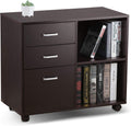 Oak Black 3 Drawer Mobile Wood File Cabinet with Wheels C2410
