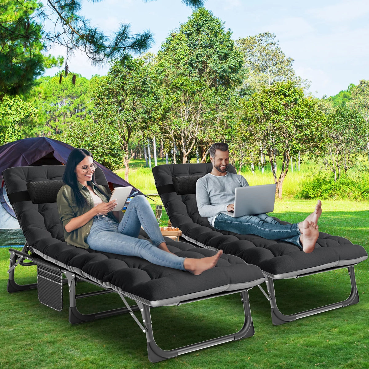 Set of 2 Folding Chaise Lounge Chairs 5-Position G81499