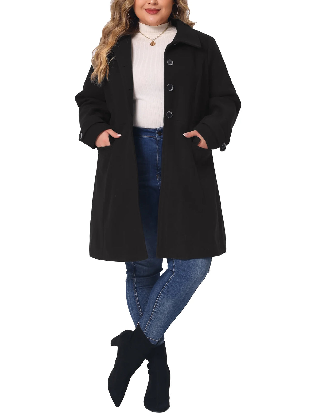Plus Size Turndown Collar Long Coat Q457