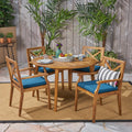 5 Piece Acacia Wood Round Dining Set with Cushions H99327