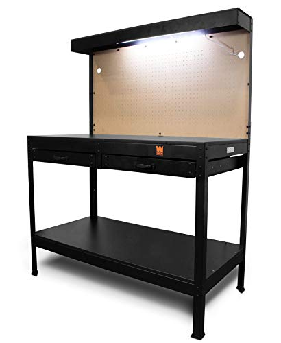 Black 48-Inch Workbench with Power Outlets and Light K45315