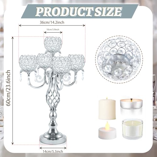 5-Arm Crystal Candelabra Candle Holder Stand with Crystal Bowl R17474