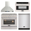 36 in. Natural Gas Range, Range Hood, Dishwasher & Microwave Drawer Package Y8037