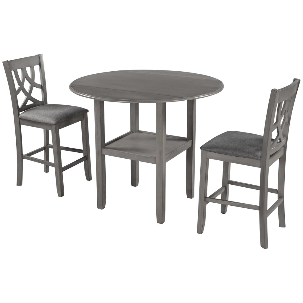 3 Piece Wooden Drop Leaf Dining Table Set with Storage A72512